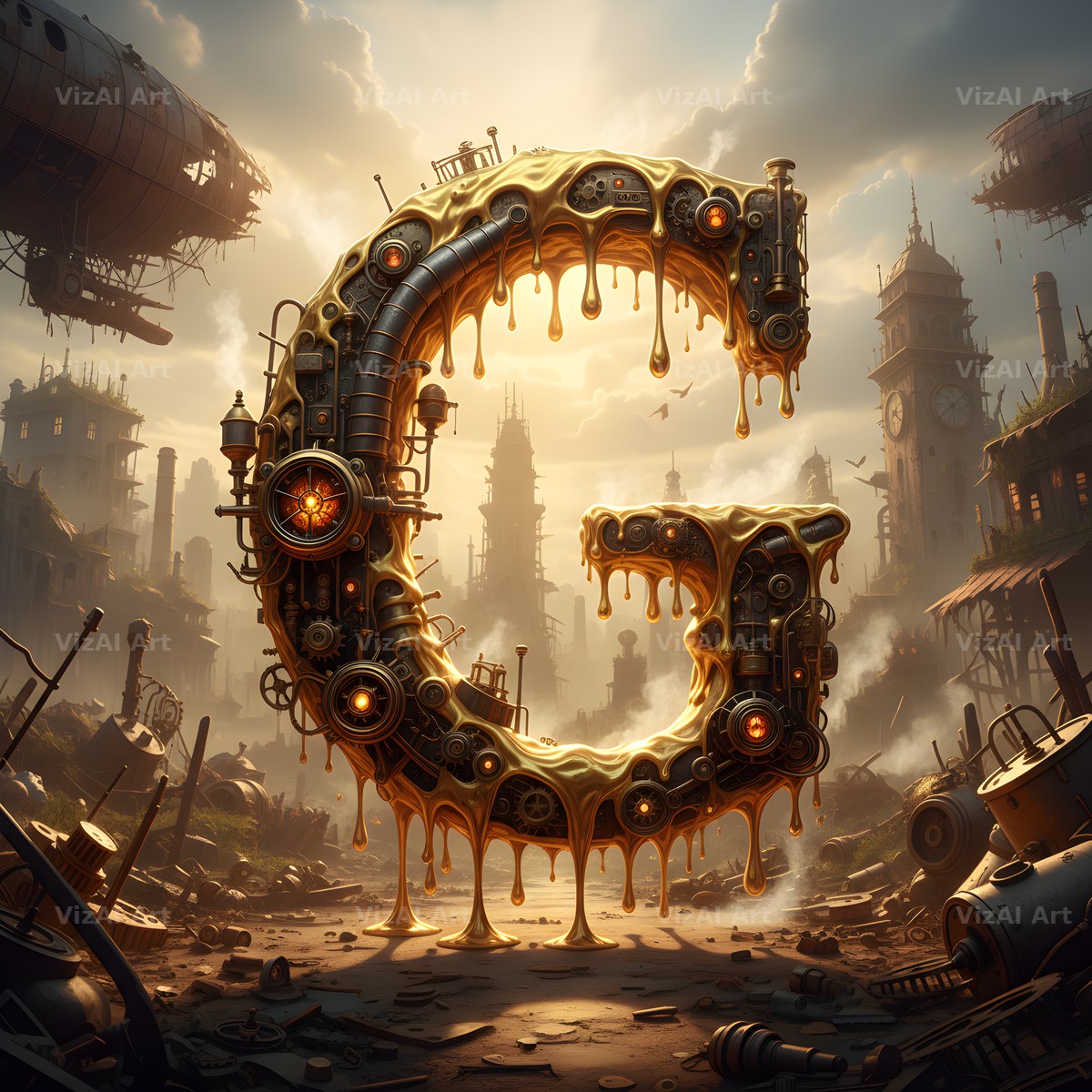 Steampunk Brass City alphabet letter G