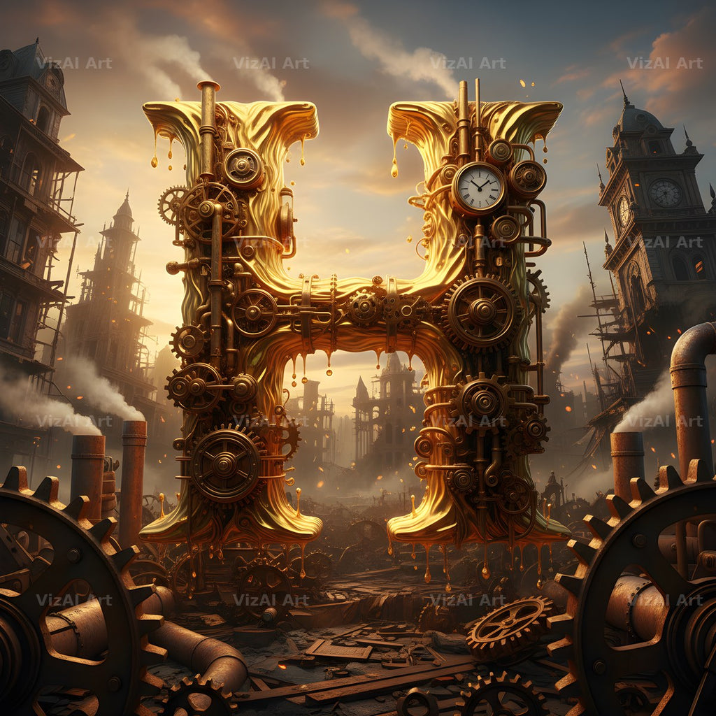 Steampunk Brass City alphabet letter H