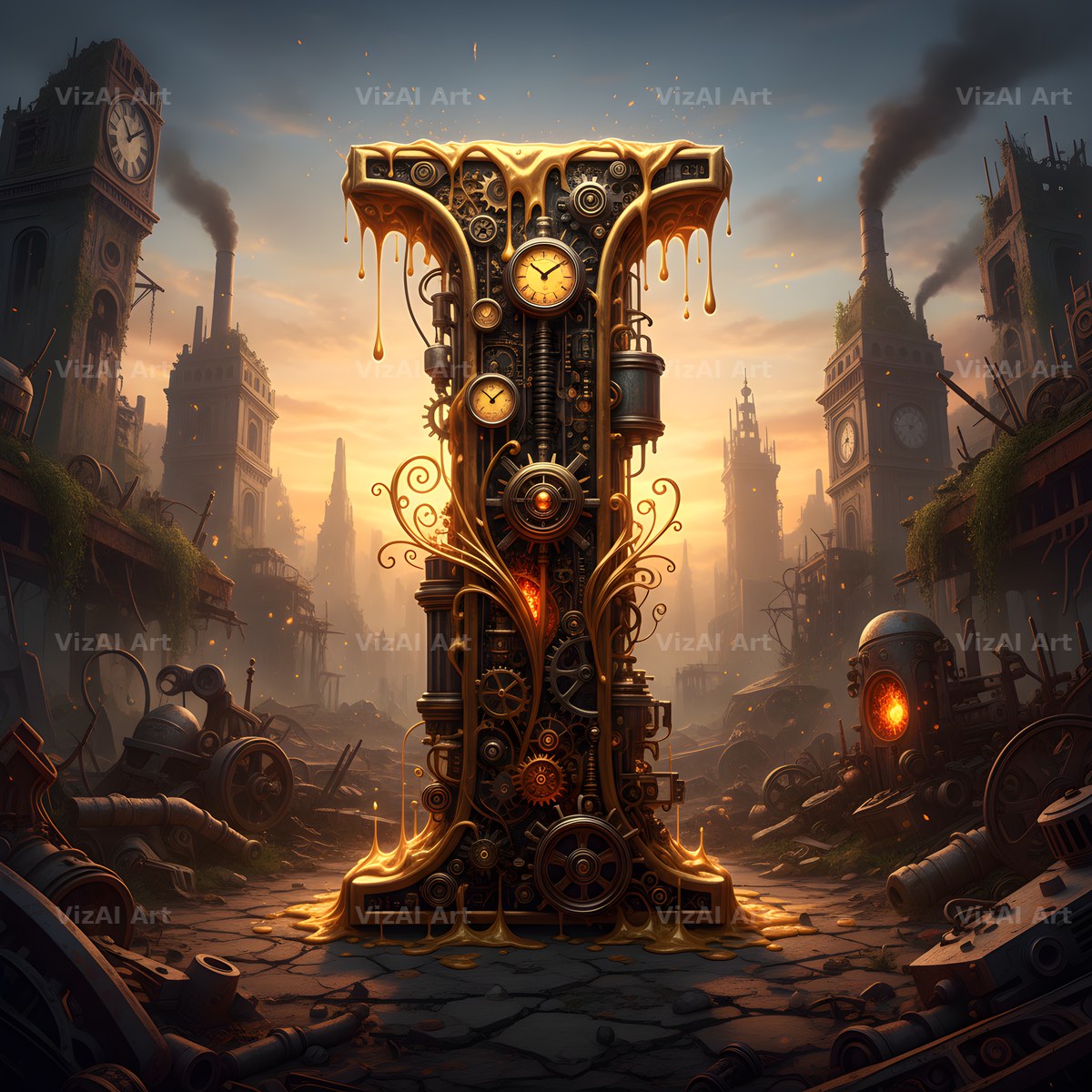 Steampunk Brass City alphabet letter I