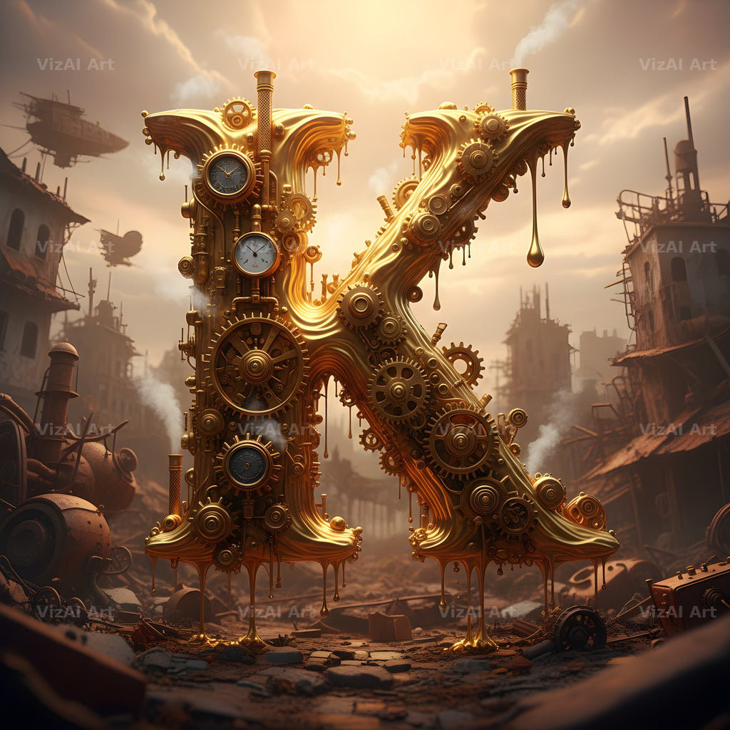 Steampunk Brass City alphabet letter K
