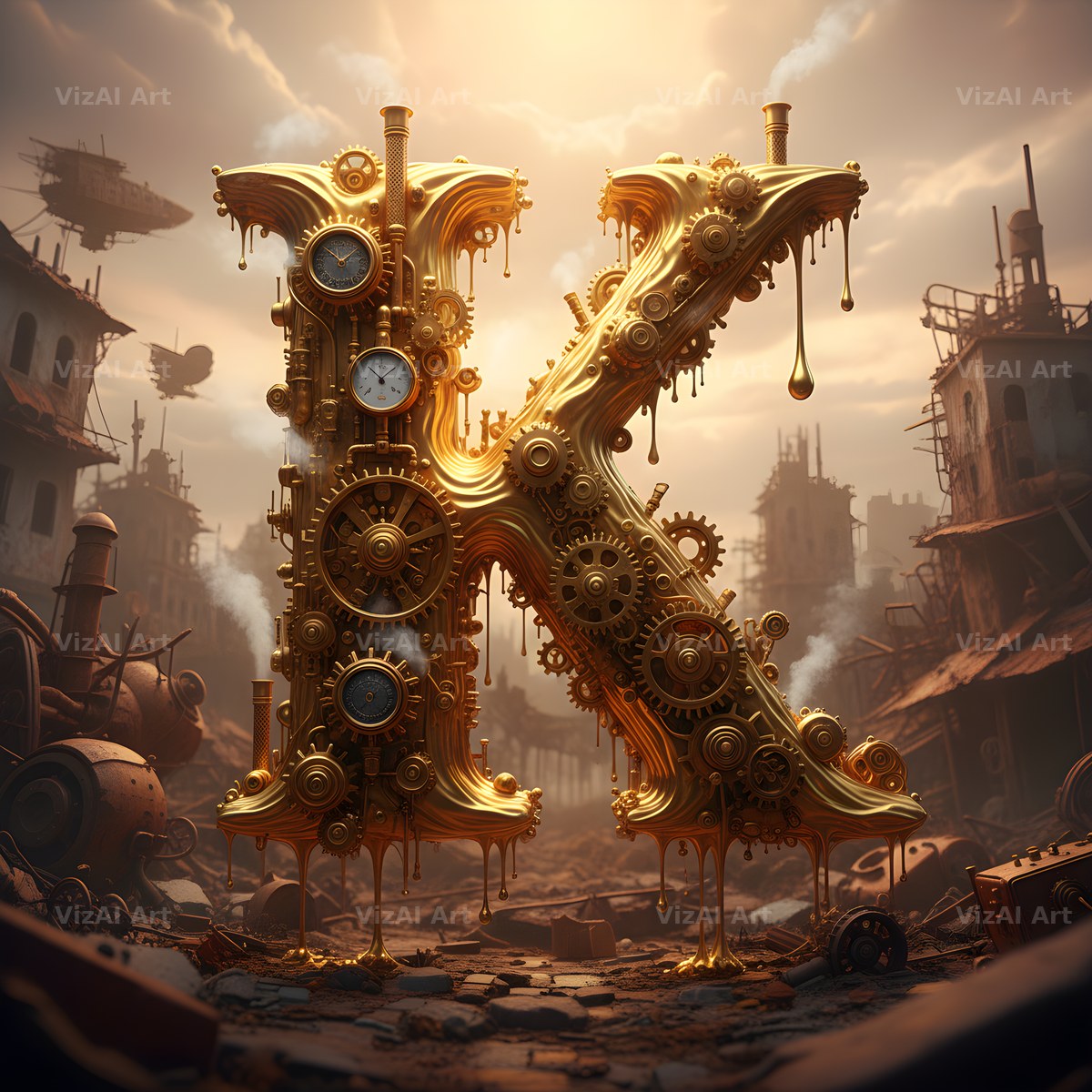 Steampunk Brass City alphabet letter K