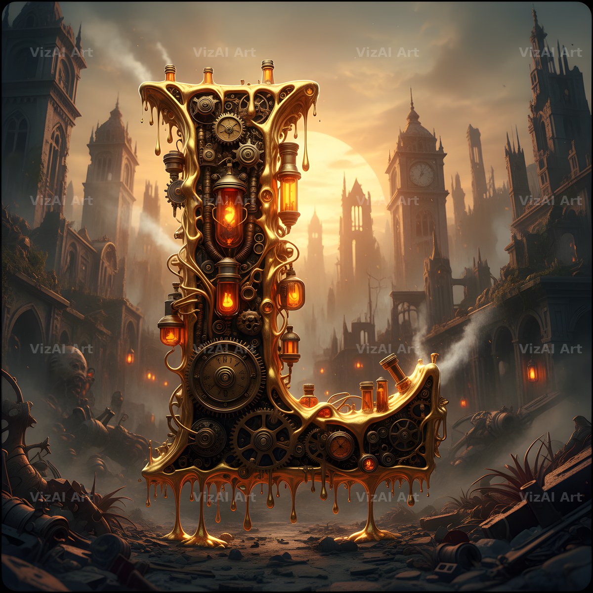 Steampunk Brass City alphabet letter L