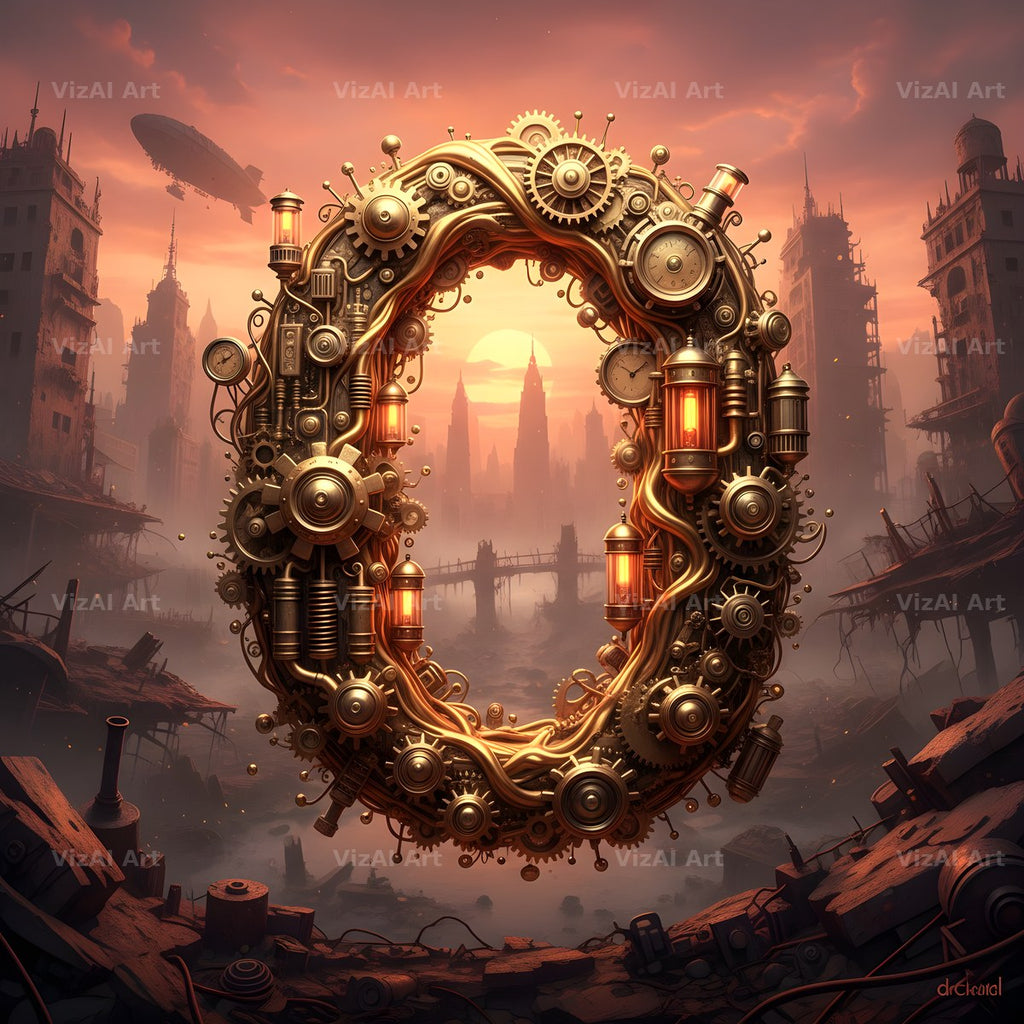 Steampunk Brass City alphabet letter O