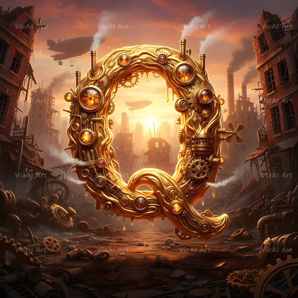 Steampunk Brass City alphabet letter Q