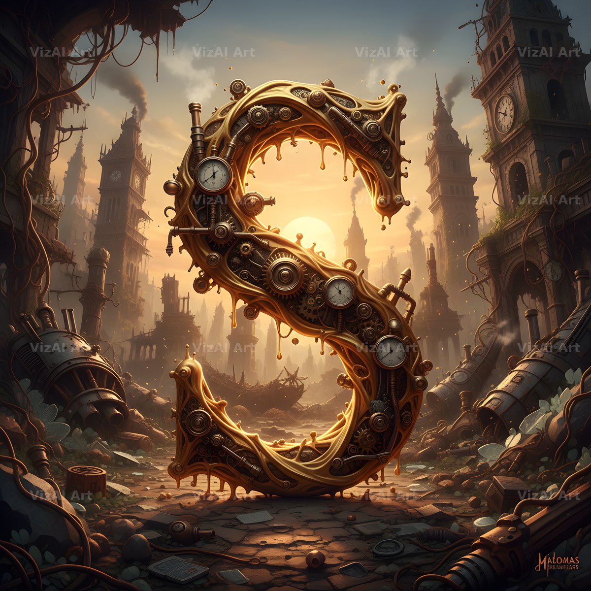 Steampunk Brass City alphabet letter S