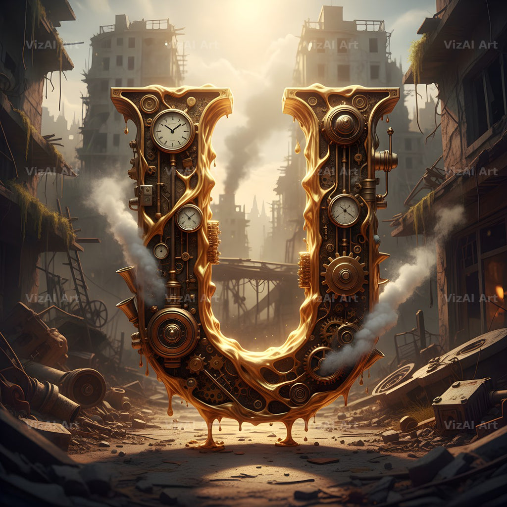 Steampunk Brass City alphabet letter U