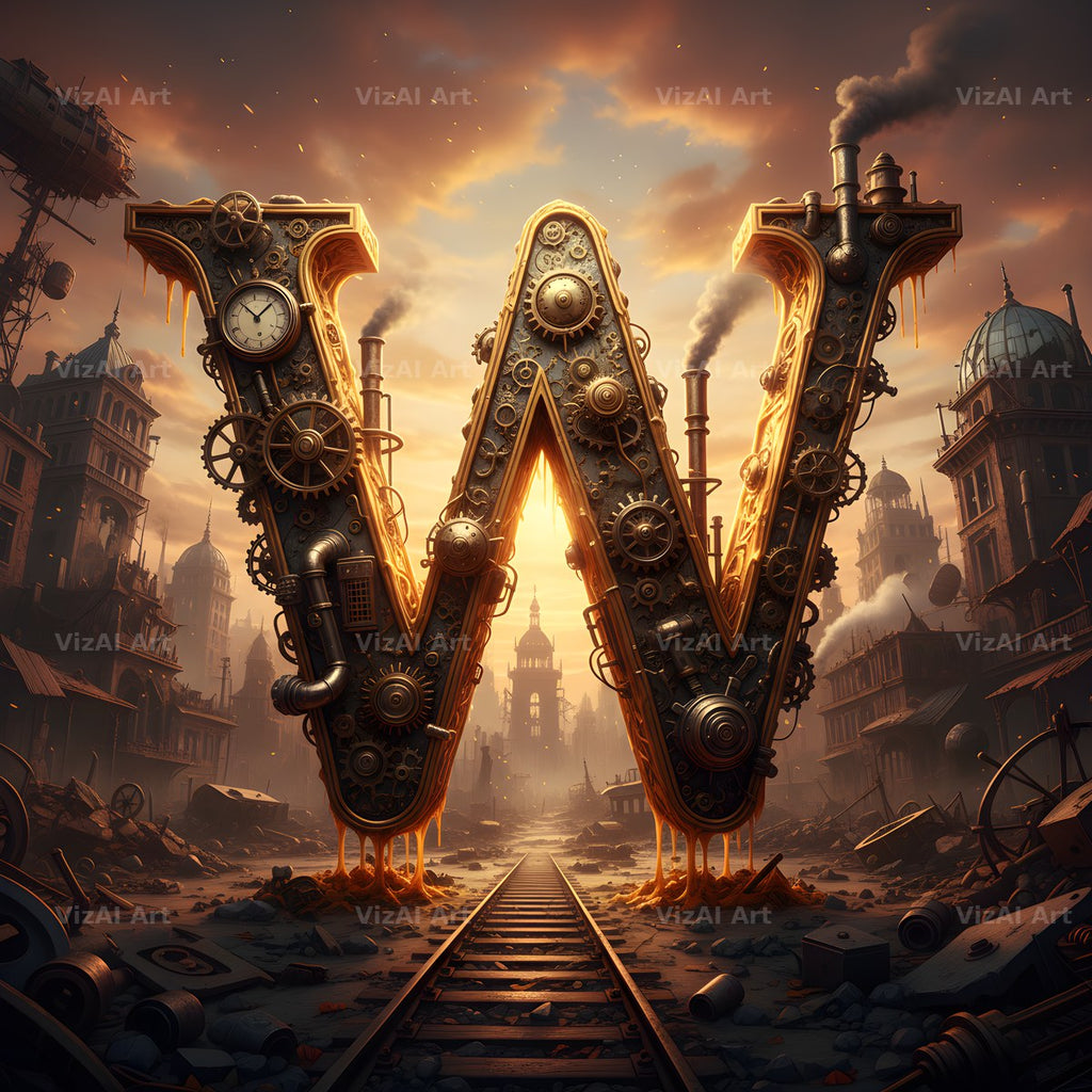 Steampunk Brass City alphabet letter W