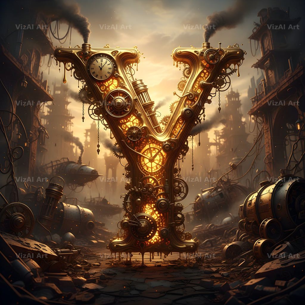 Steampunk Brass City alphabet letter Y