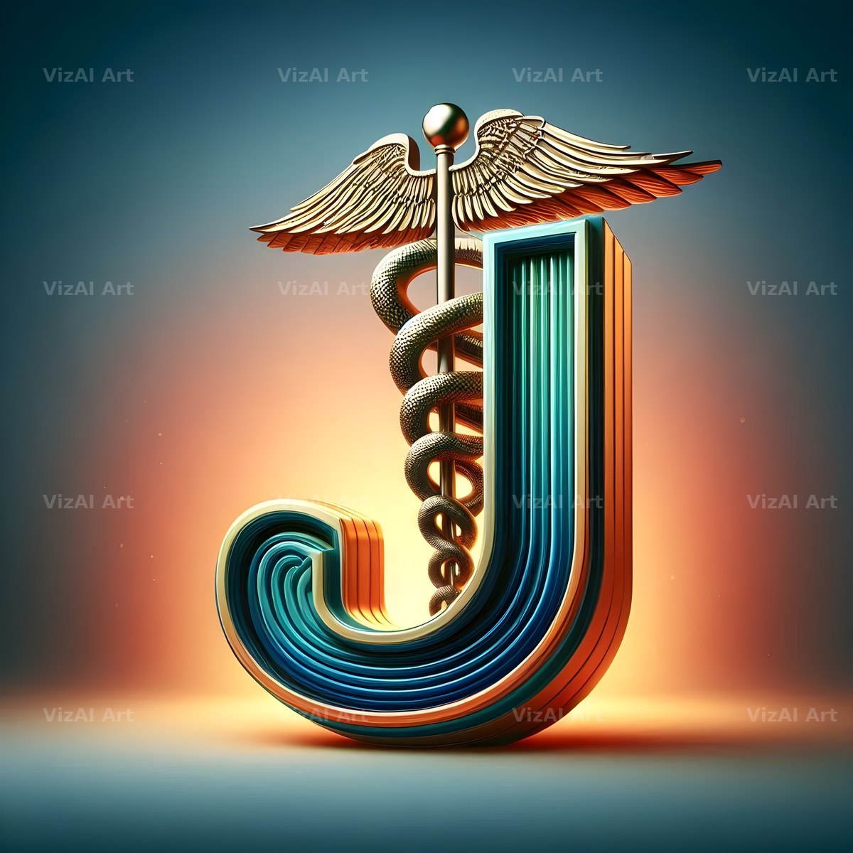 Caduceus Medical Emblem alphabet letter J