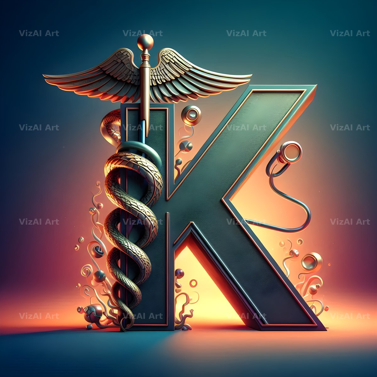 Caduceus Medical Emblem alphabet letter K