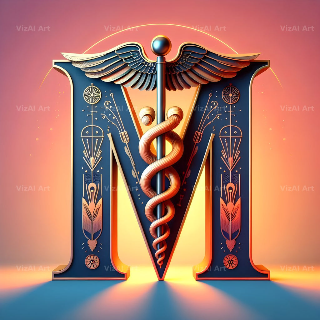 Caduceus Medical Emblem alphabet letter M