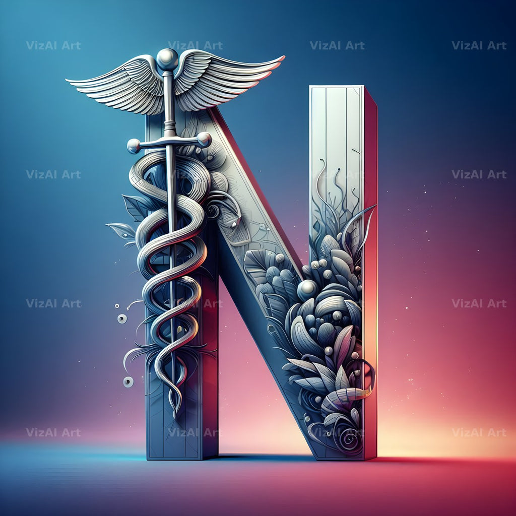 Caduceus Medical Emblem alphabet letter N