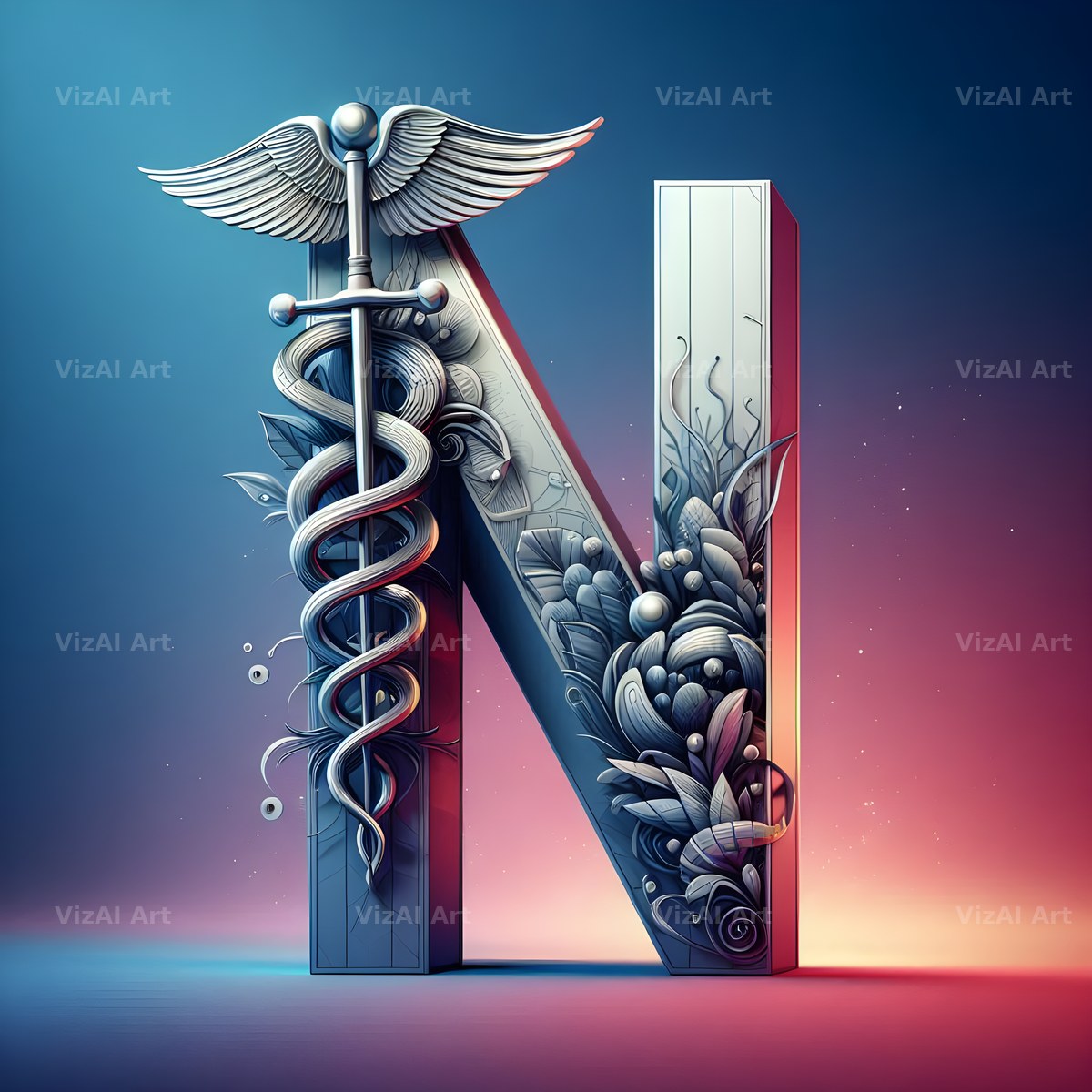 Caduceus Medical Emblem alphabet letter N