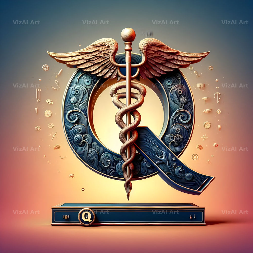 Caduceus Medical Emblem alphabet letter Q