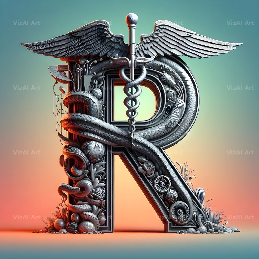 Caduceus Medical Emblem alphabet letter R