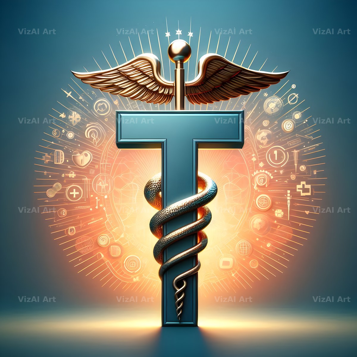 Caduceus Medical Emblem alphabet letter T