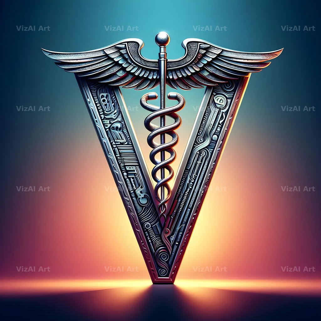 Caduceus Medical Emblem alphabet letter V