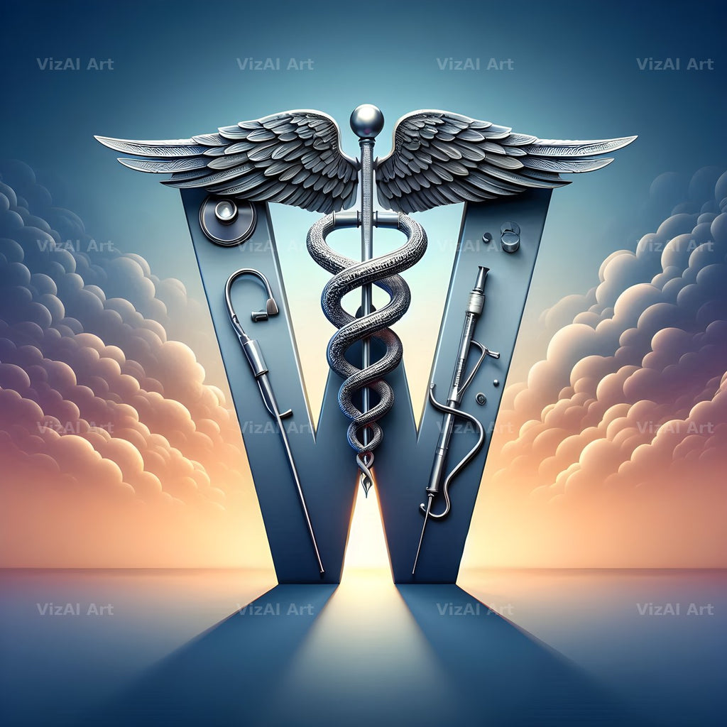 Caduceus Medical Emblem alphabet letter W