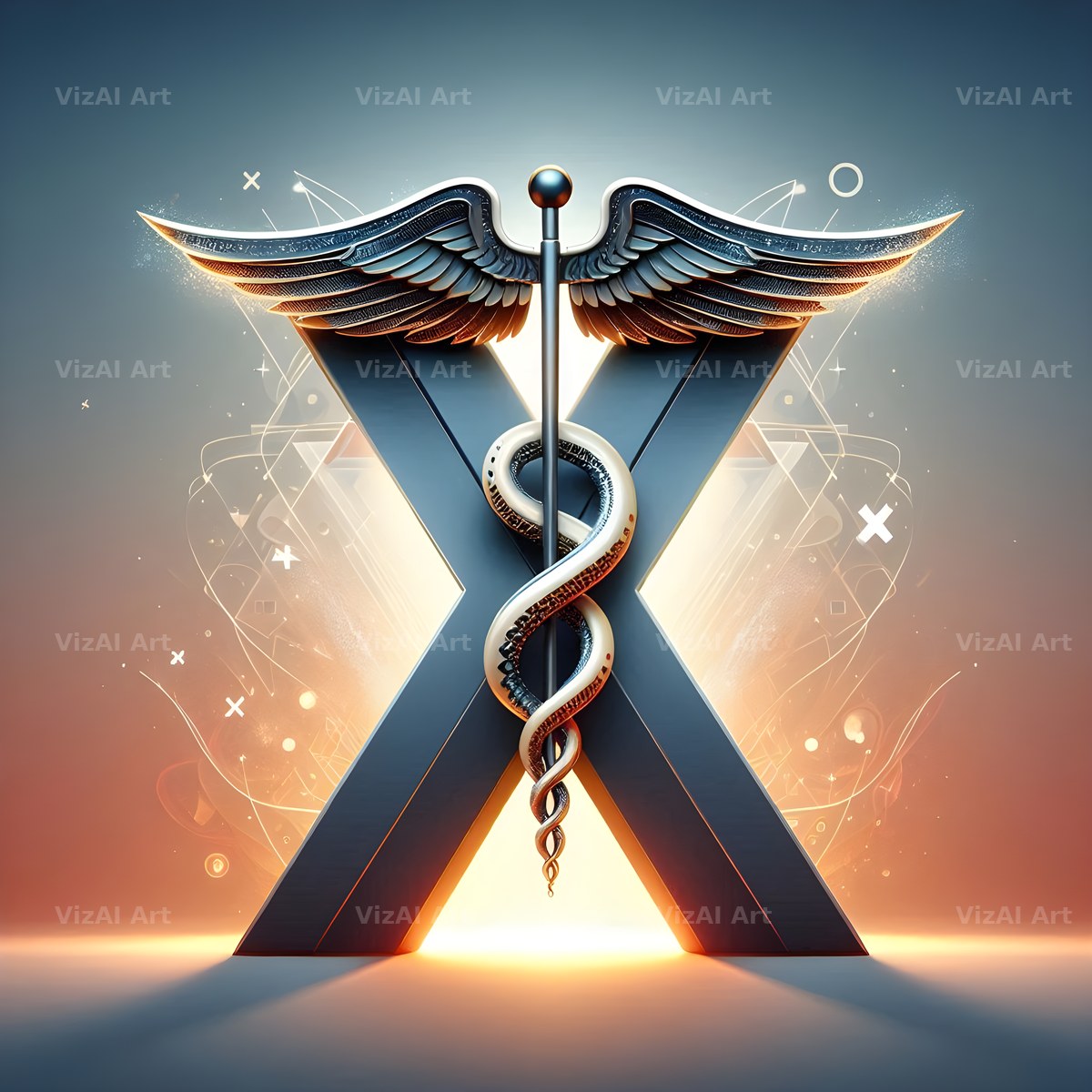 Caduceus Medical Emblem alphabet letter X