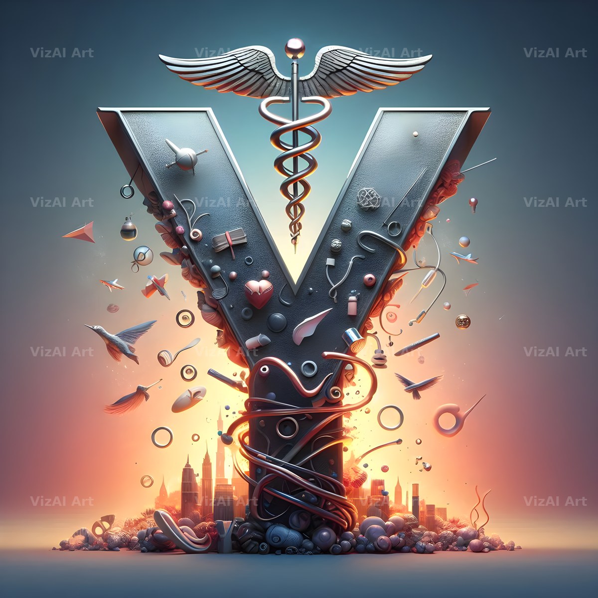 Caduceus Medical Emblem alphabet letter Y