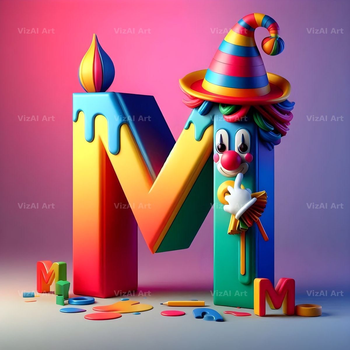 Circus Clown Carnival alphabet letter M