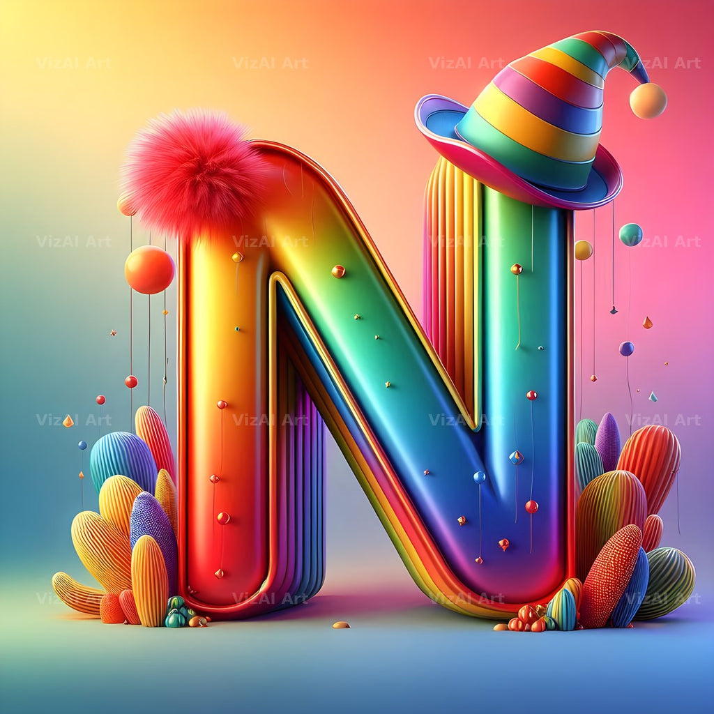 Circus Clown Carnival alphabet letter N