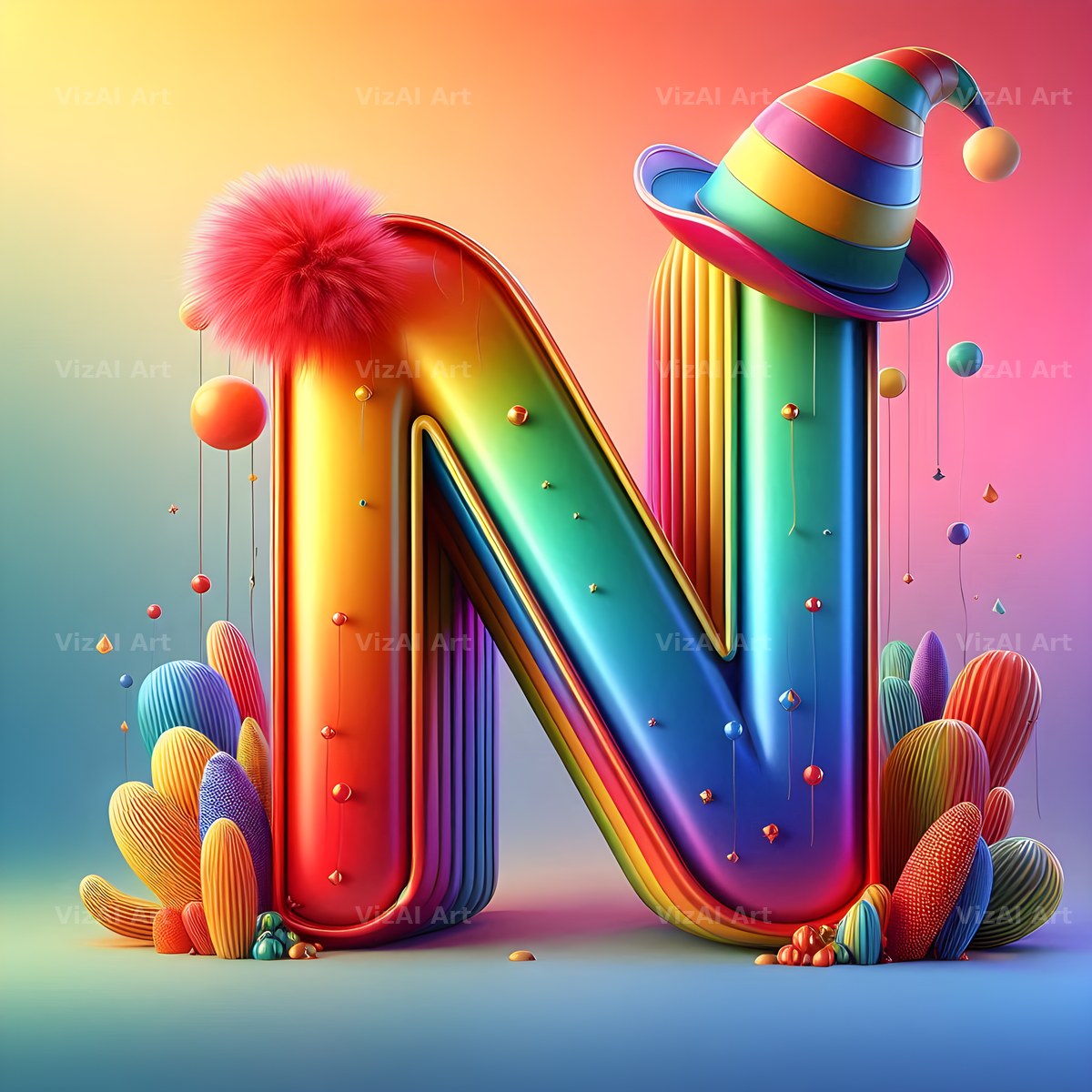 Circus Clown Carnival alphabet letter N