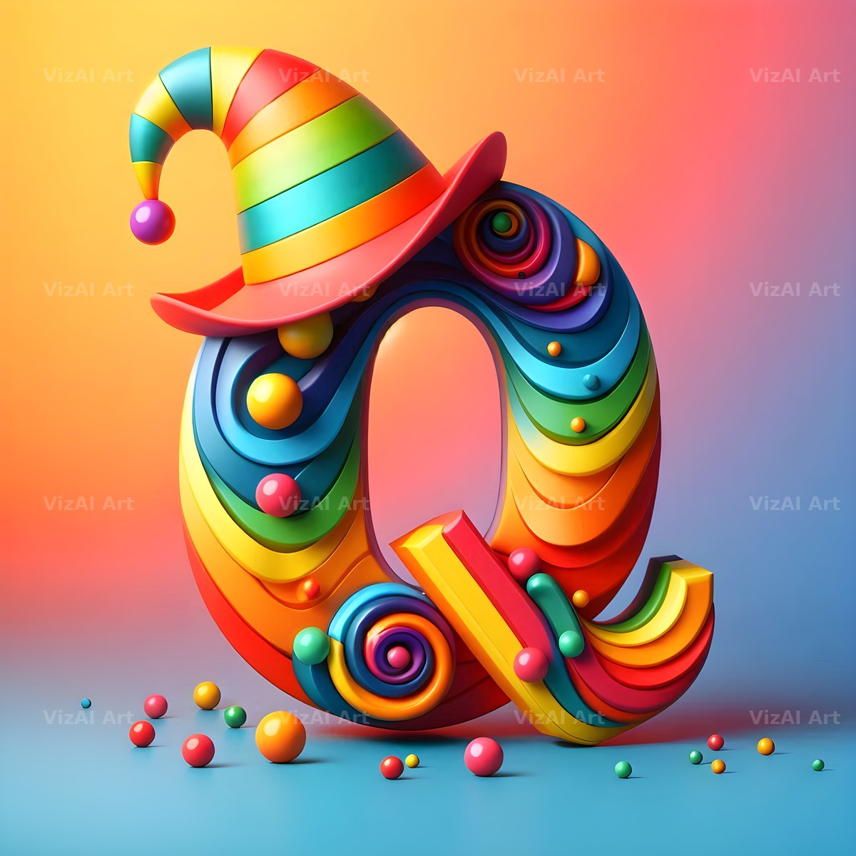Circus Clown Carnival alphabet letter Q
