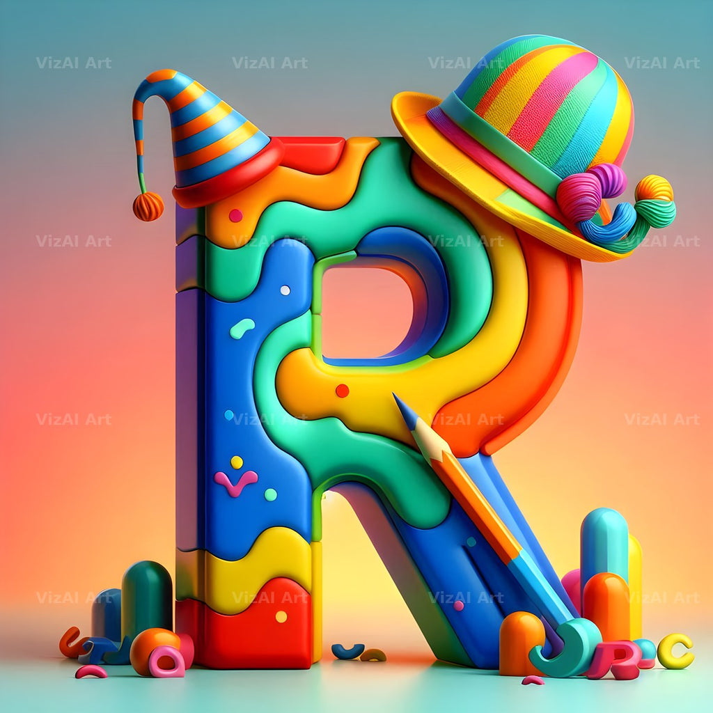 Circus Clown Carnival alphabet letter R
