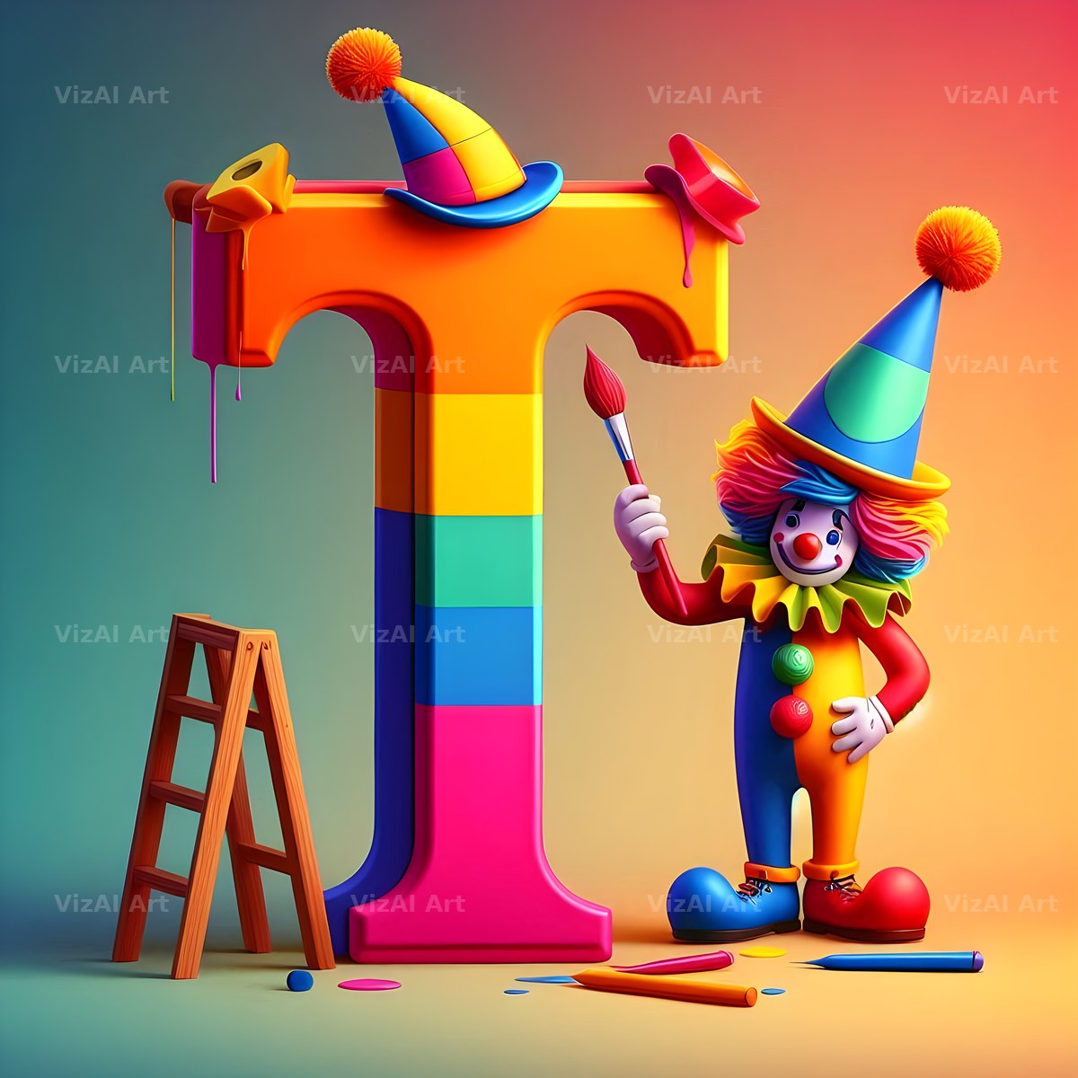 Circus Clown Carnival alphabet letter T