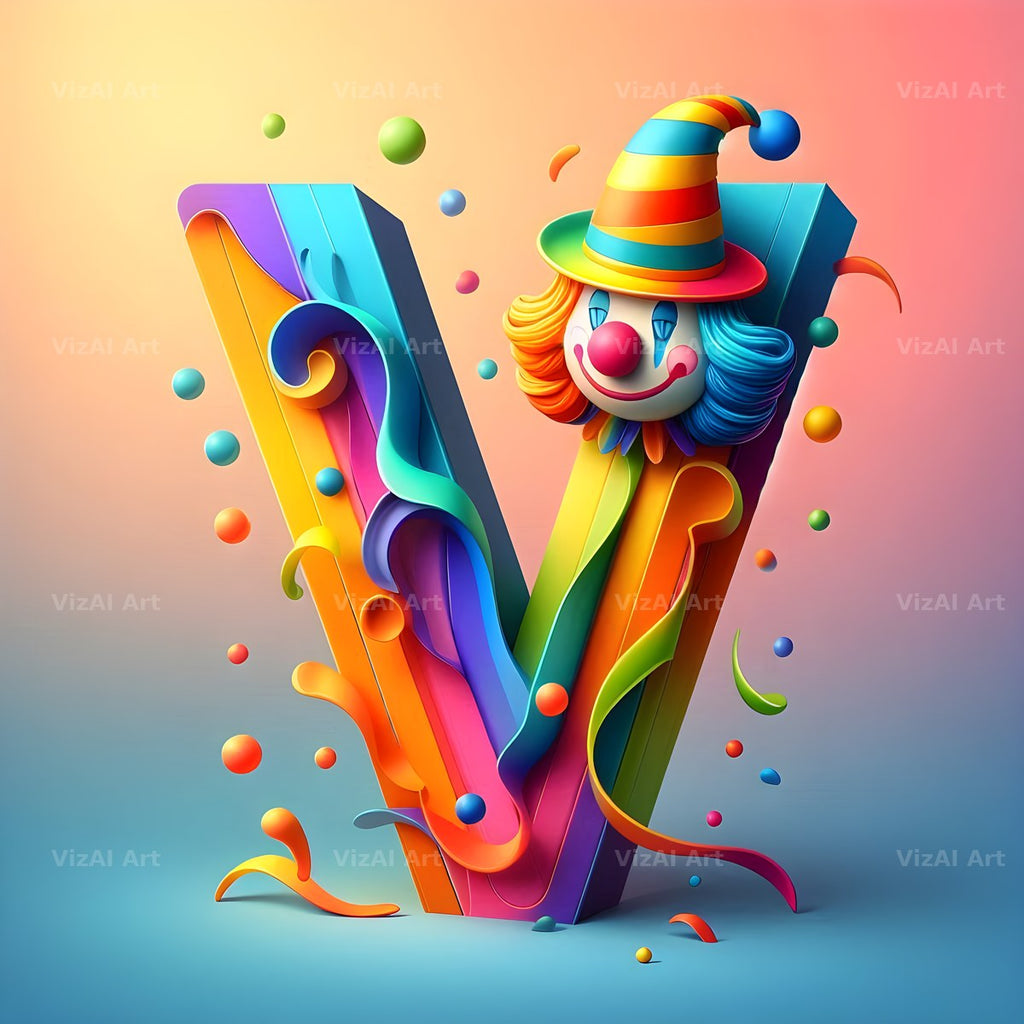 Circus Clown Carnival alphabet letter V