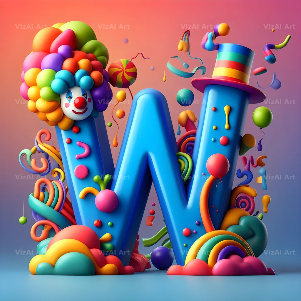 Circus Clown Carnival alphabet letter W