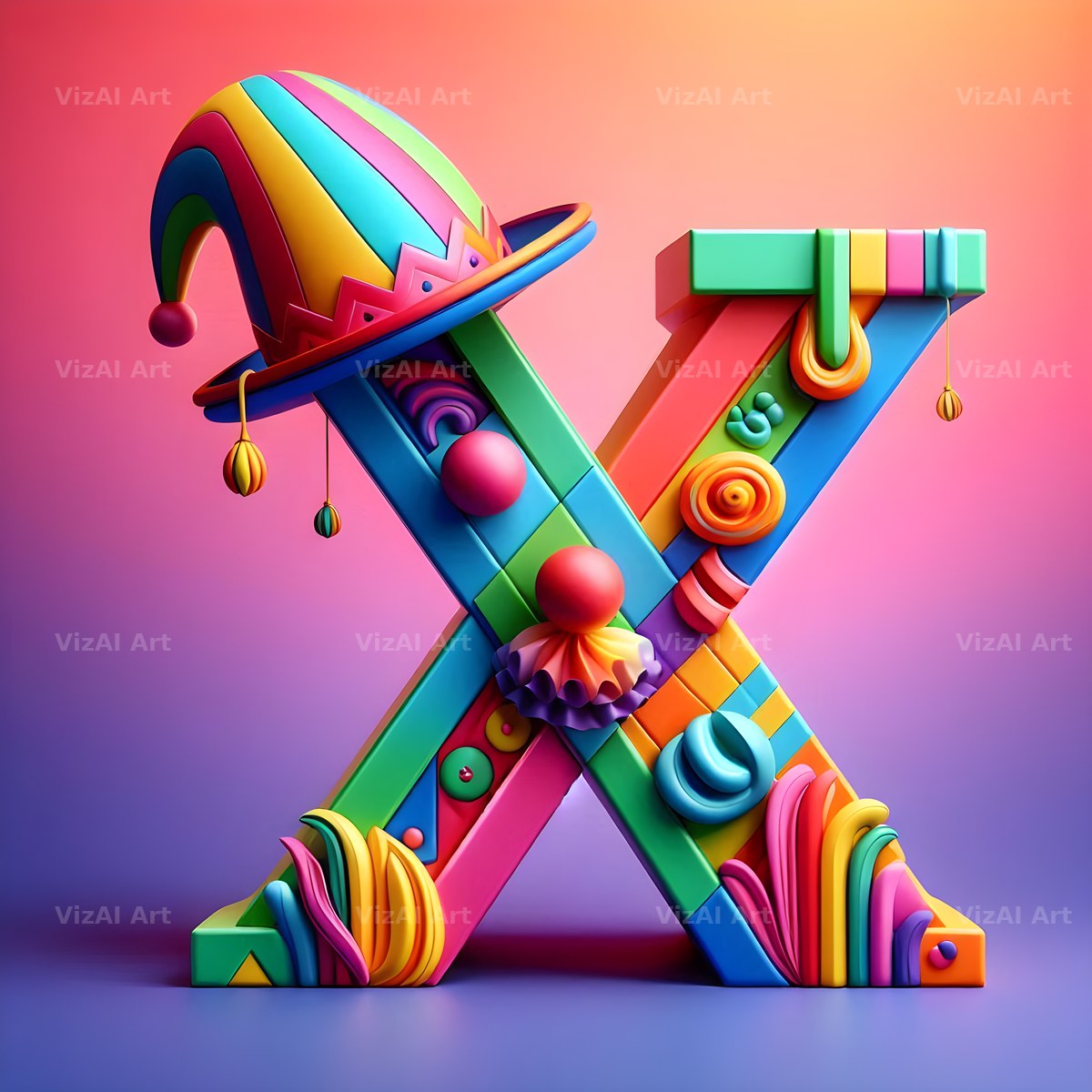 Circus Clown Carnival alphabet letter X