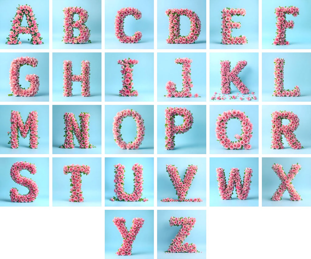 Blush Rose Cloud alphabet — all 26 letters