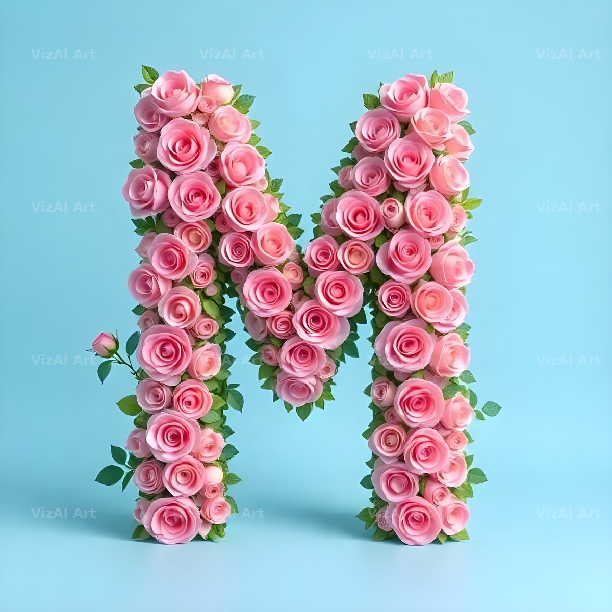 Blush Rose Cloud alphabet letter M