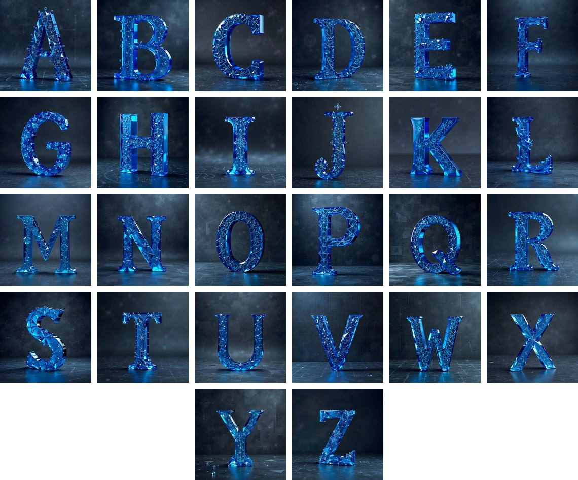 Crystal Fractal Ice alphabet — all 26 letters