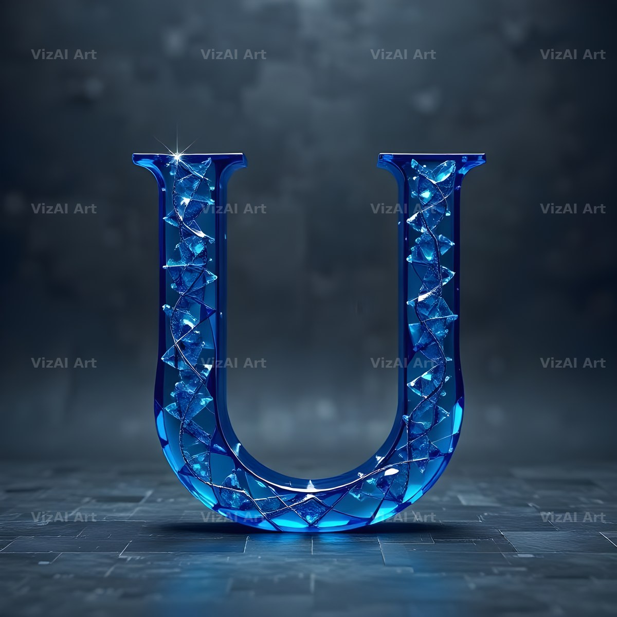 Crystal Fractal Ice alphabet letter U