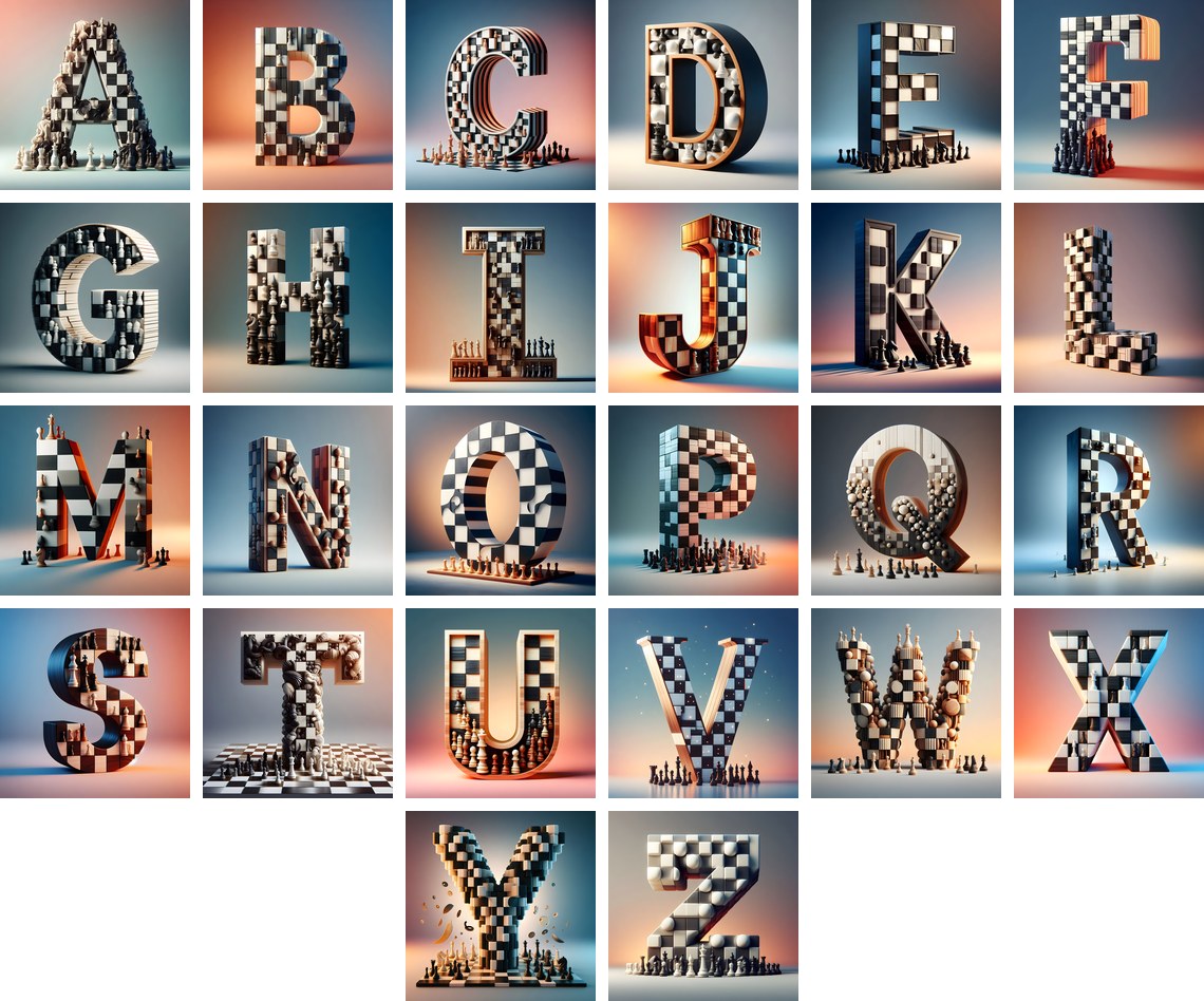 Chessboard Strategy alphabet — all 26 letters