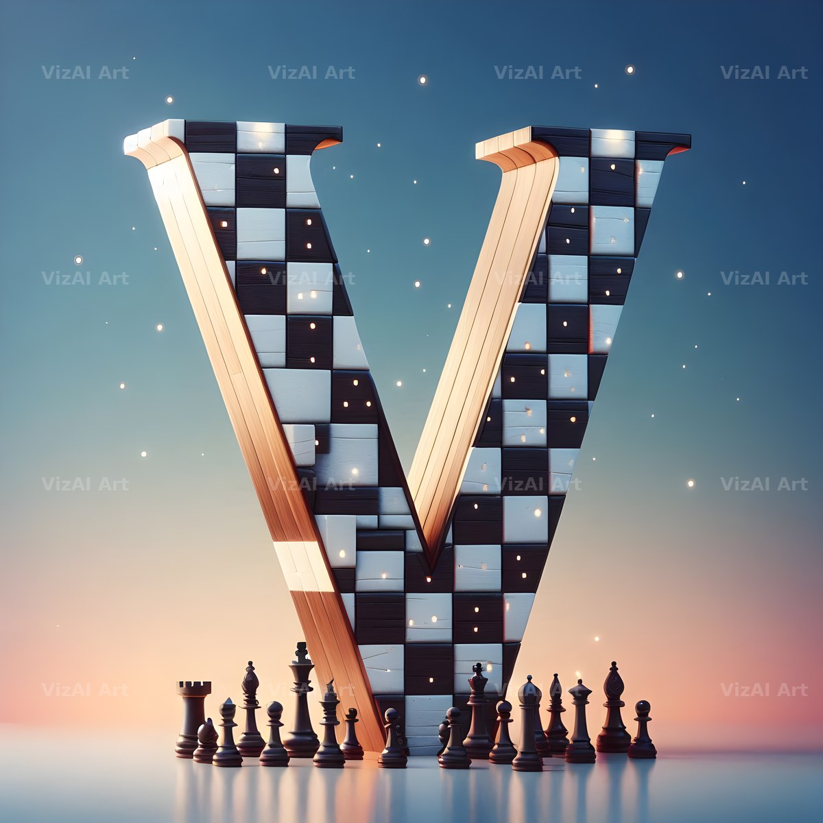Chessboard Strategy alphabet letter V