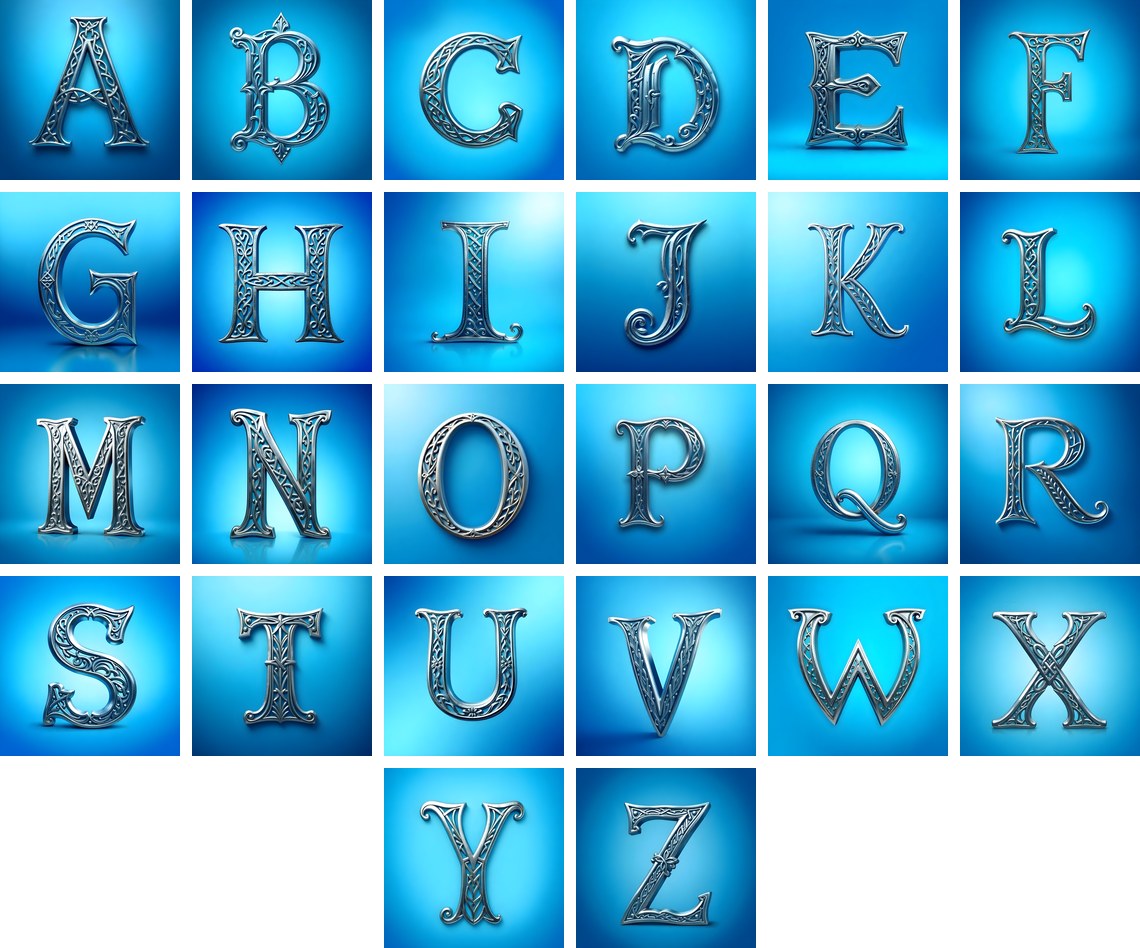 Celtic Knot Silver alphabet — all 26 letters