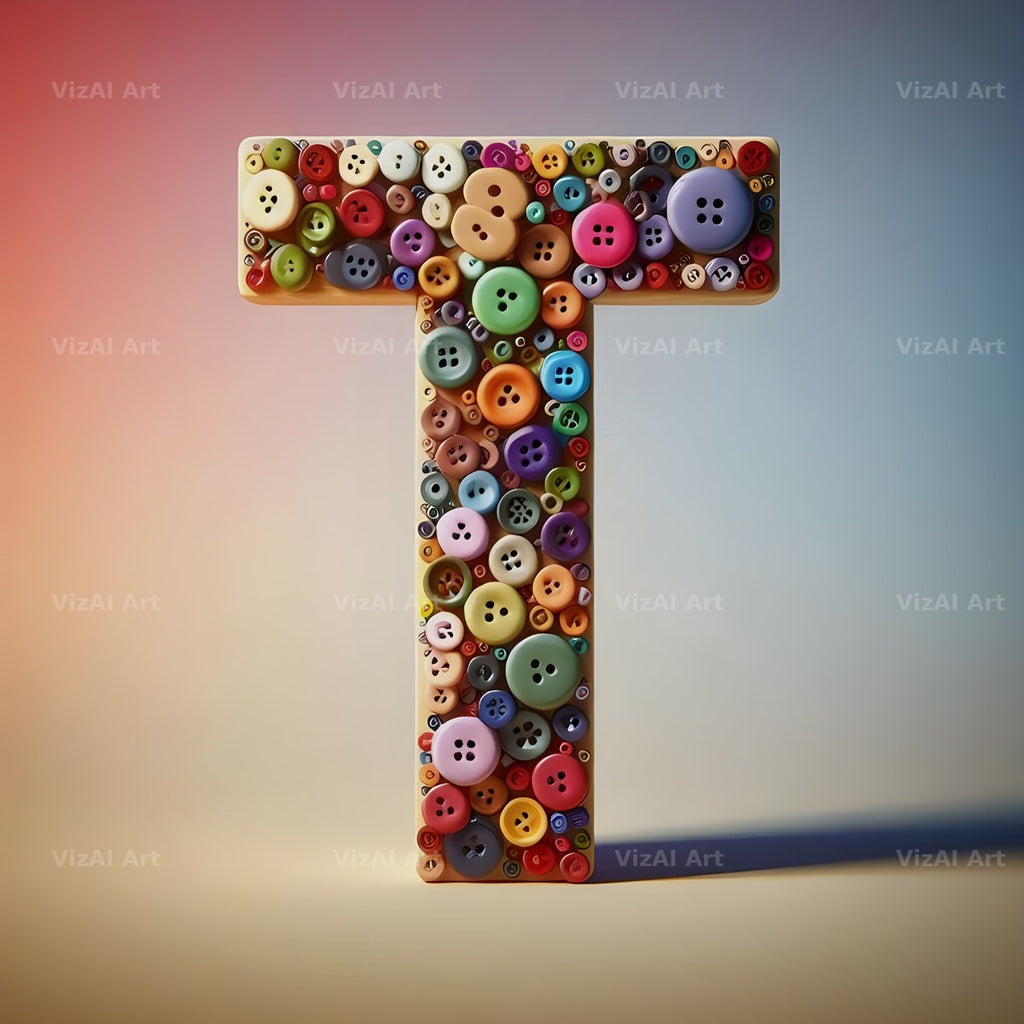 Craft Button Mosaic alphabet letter T