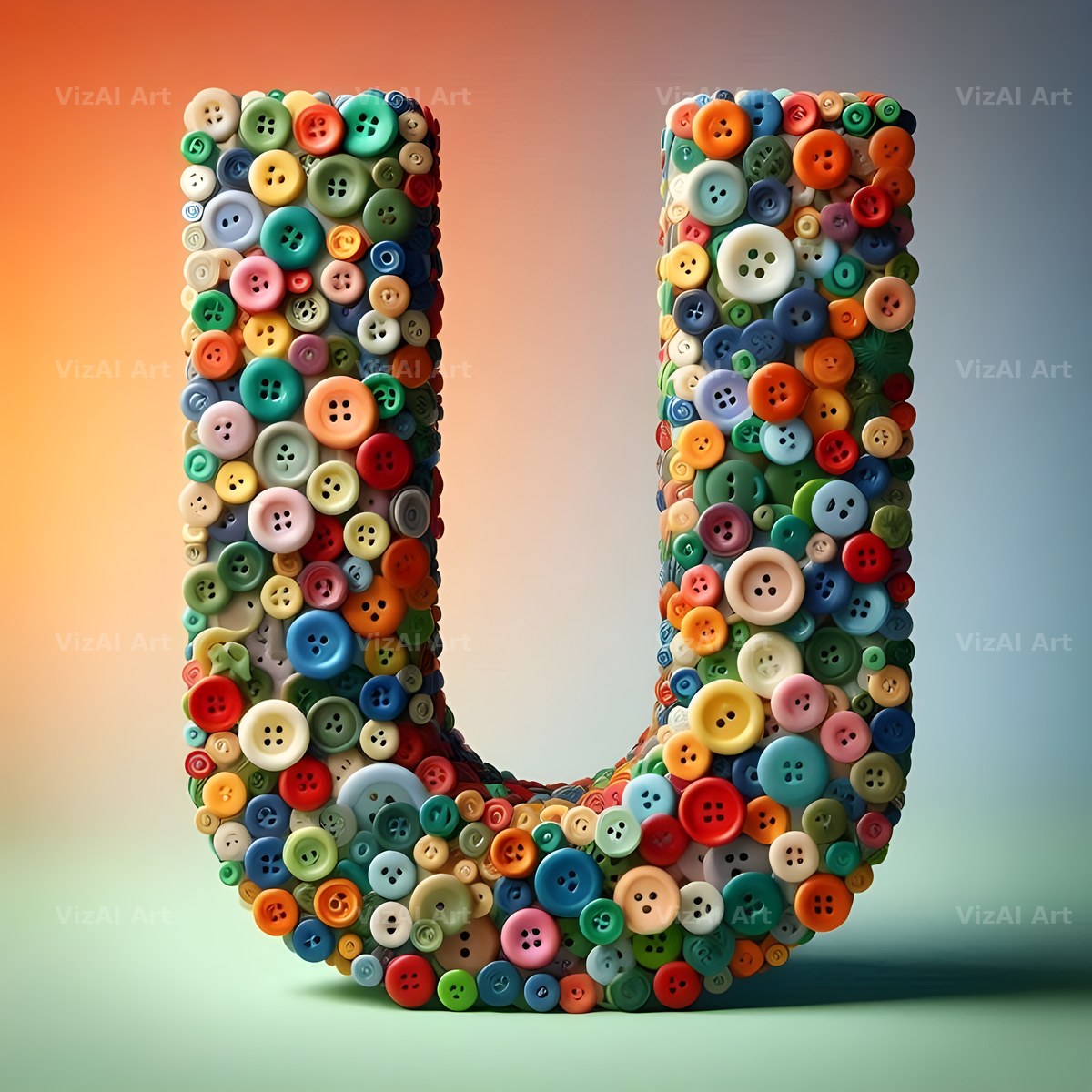 Craft Button Mosaic alphabet letter U