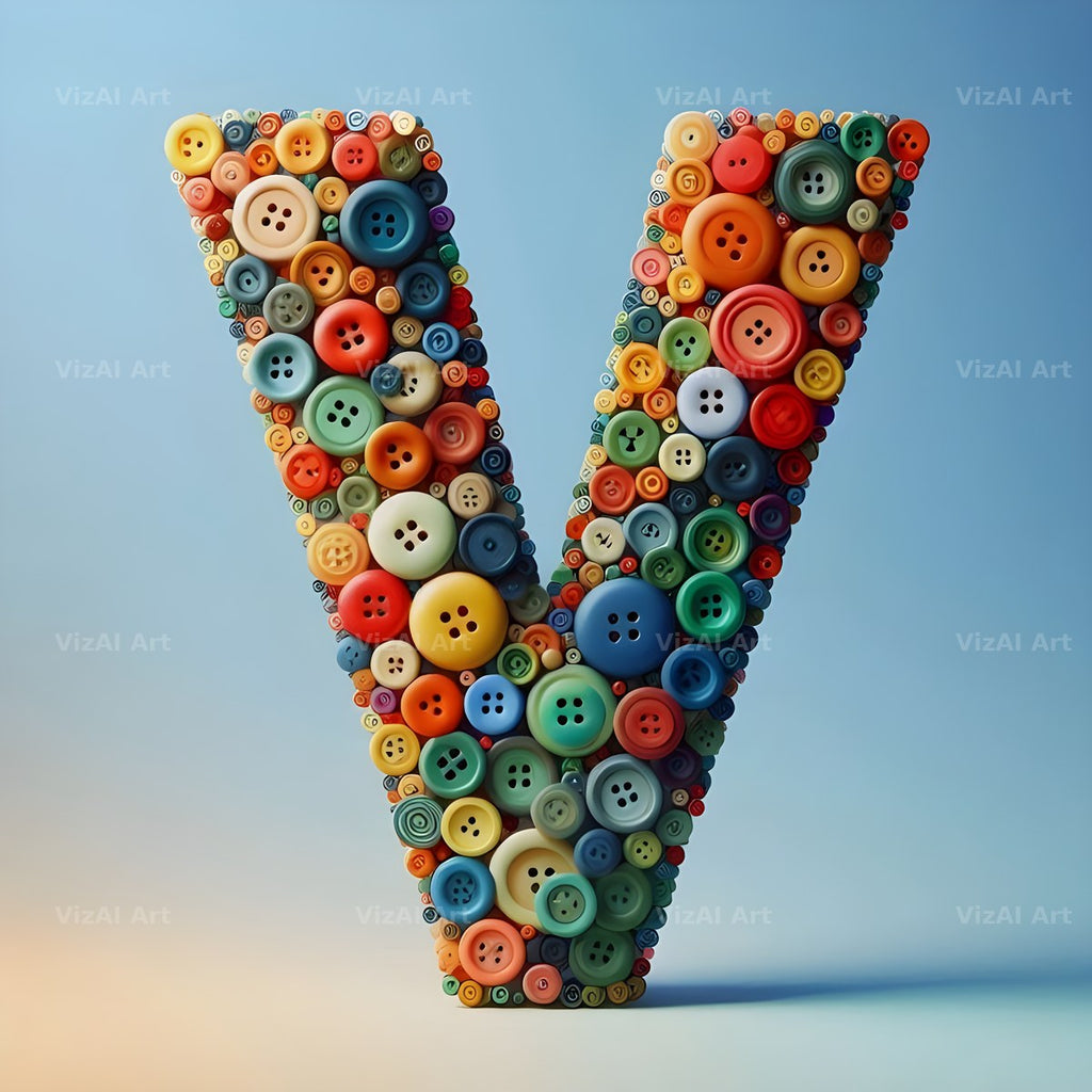 Craft Button Mosaic alphabet letter V