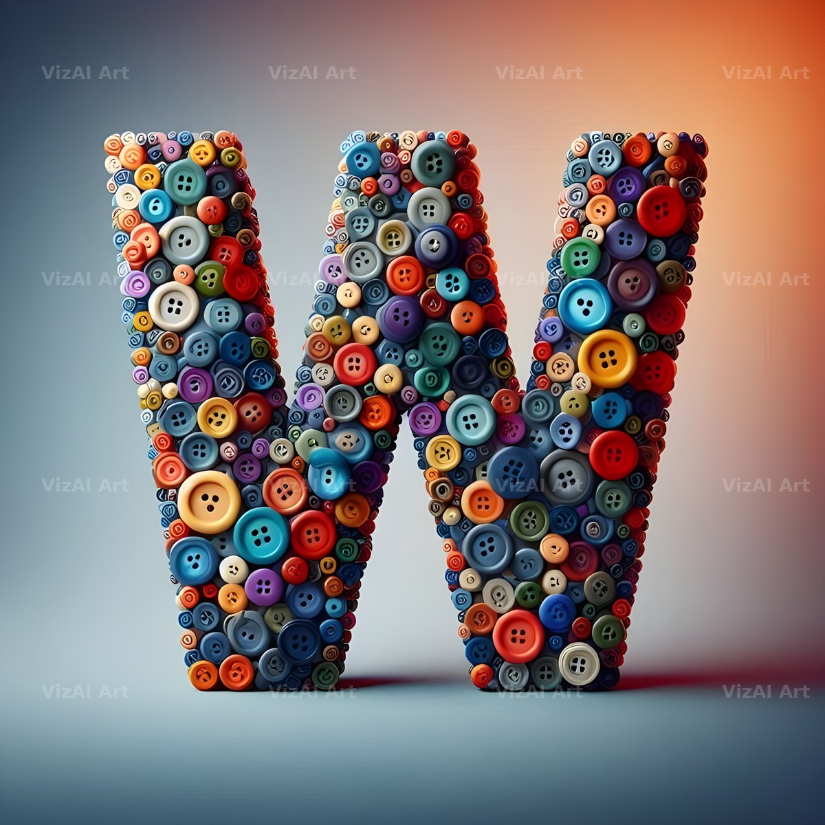 Craft Button Mosaic alphabet letter W