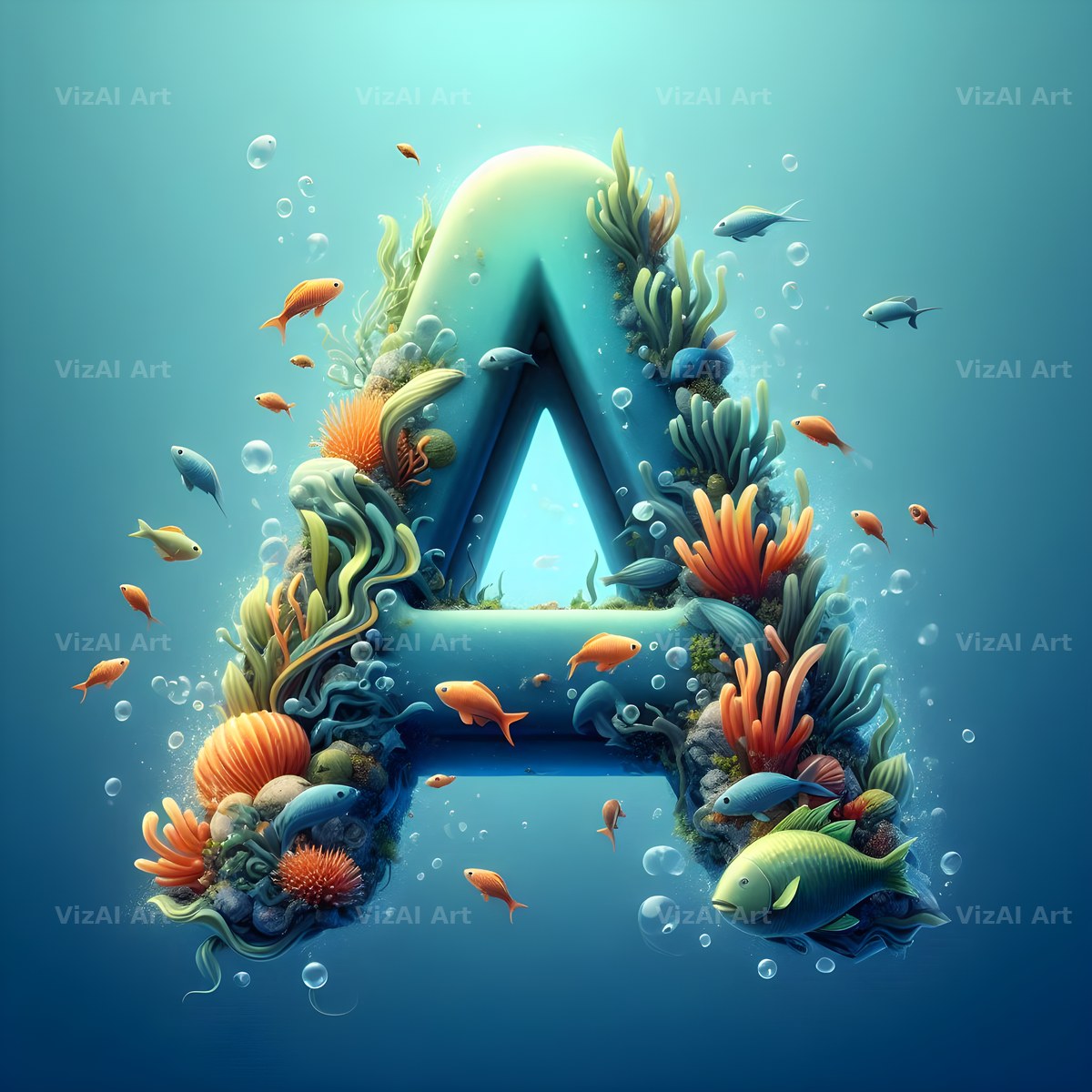 Coral Reef Fish alphabet letter A