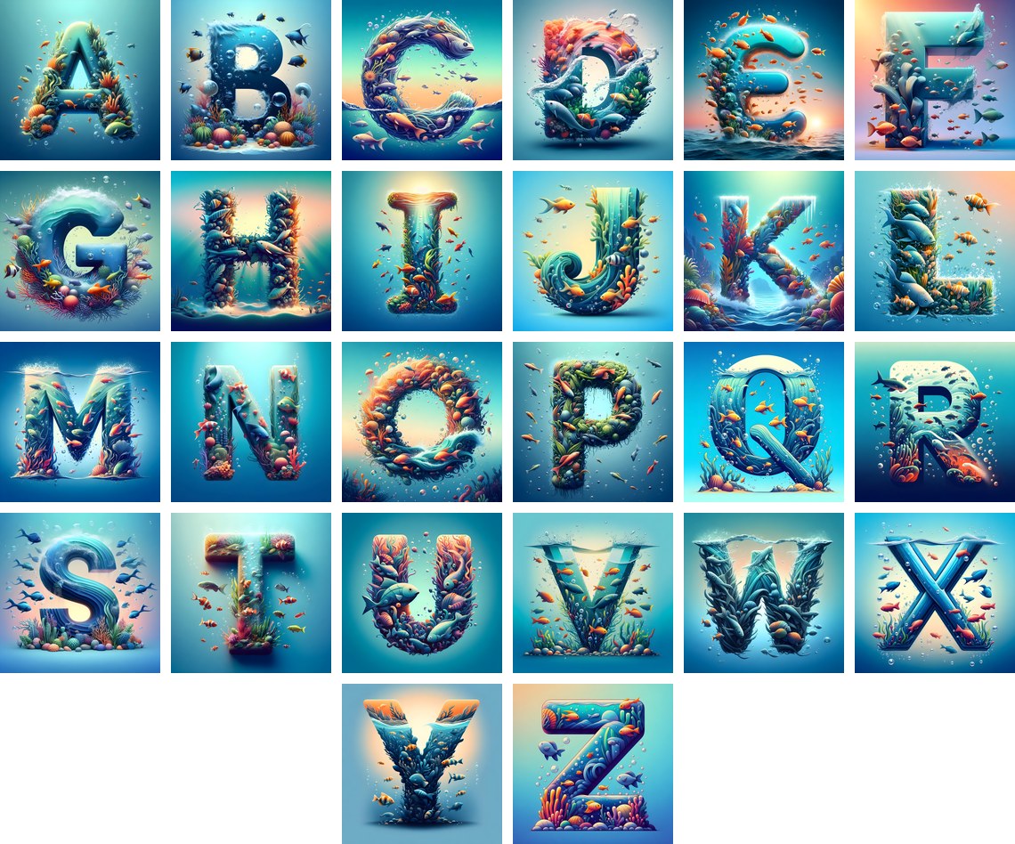 Coral Reef Fish alphabet — all 26 letters