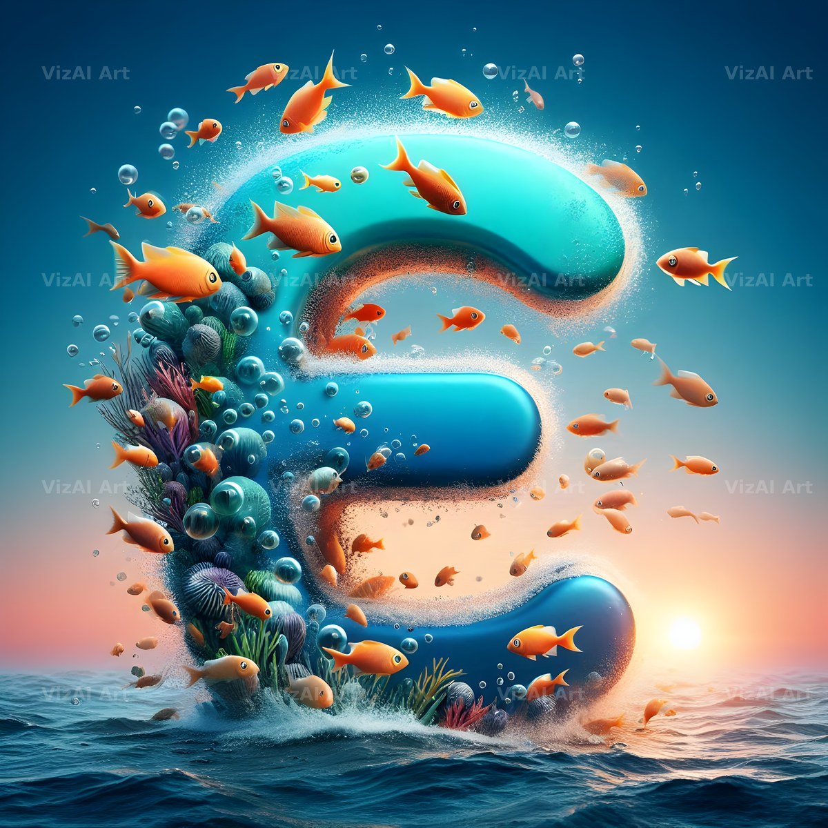 Coral Reef Fish alphabet letter E