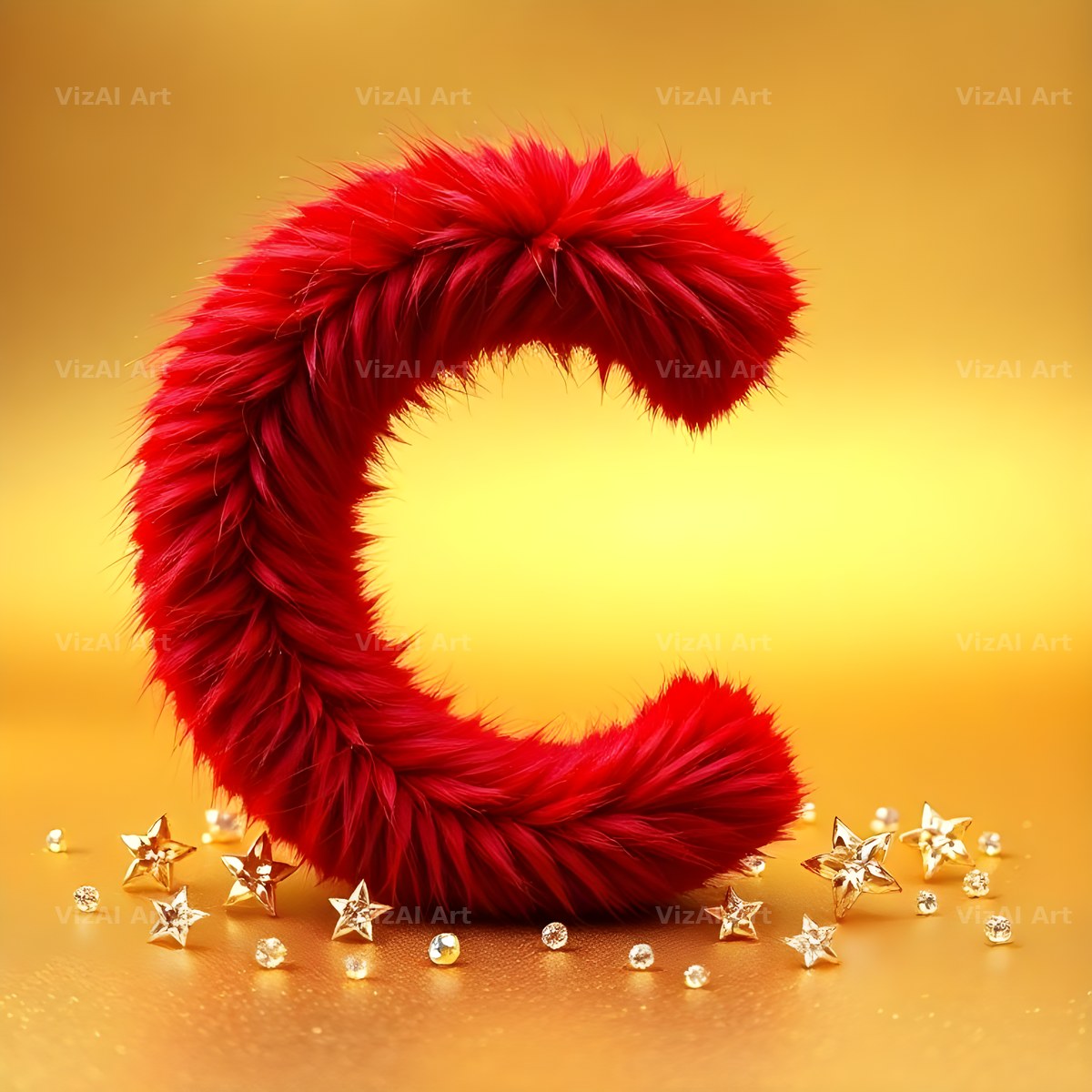 Crimson Plush Fur alphabet letter C