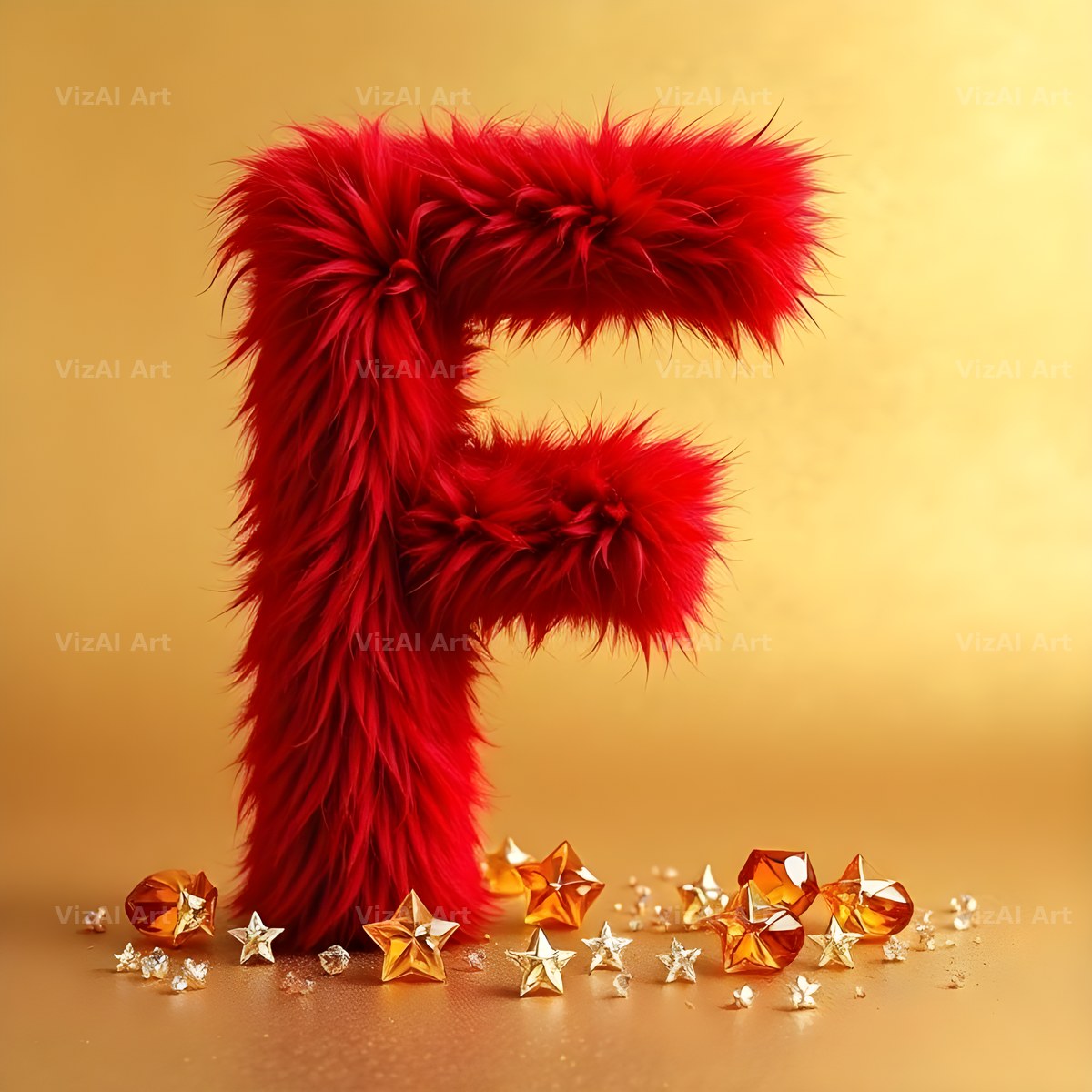Crimson Plush Fur alphabet letter F