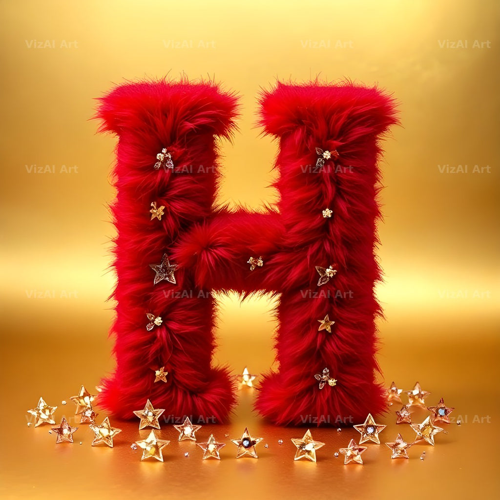 Crimson Plush Fur alphabet letter H